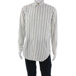 Ascot Chang Mens Cotton Striped Button Down Shirt White Size 35